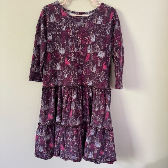 Tea Collection Girls Tiered Dress Purple Rabbit Owl Keyhole Neck 100% Cotton 8 - Picture 1 of 3